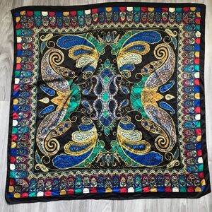 WOMENS SATIN SCARF BLACK SPIRITUAL GYPSY IKAT SQUARE HEADSCARF